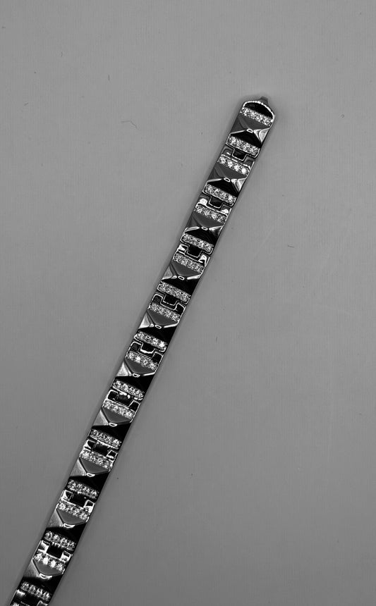 Frosted Grid Bracelet — pavé-set cubic zirconia on 925 sterling silver
